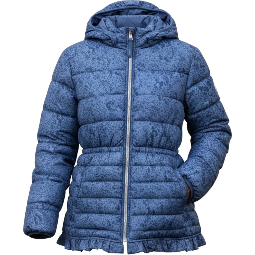 Pink Platinum Girls Blue Lace Print Puffer Jacket Hooded Ruffle Coat PP814722